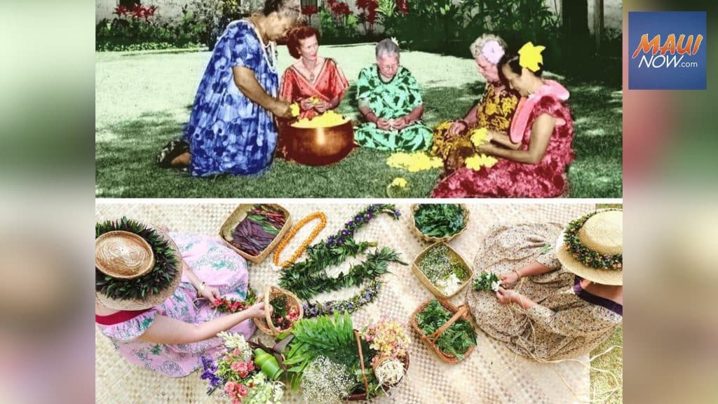 Women making leis.