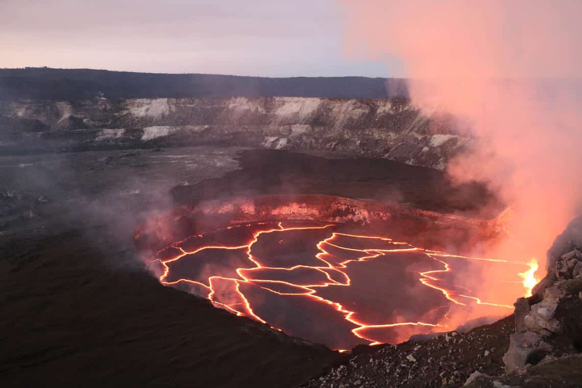 Volcano crater with hot lava visible