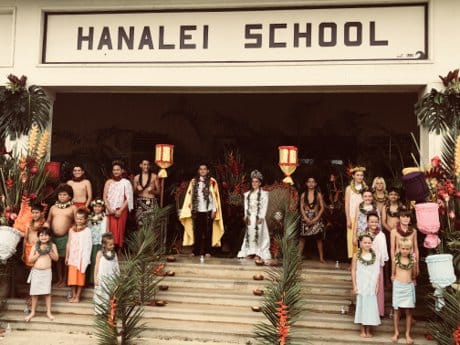 School children dressed up for Lei Day.