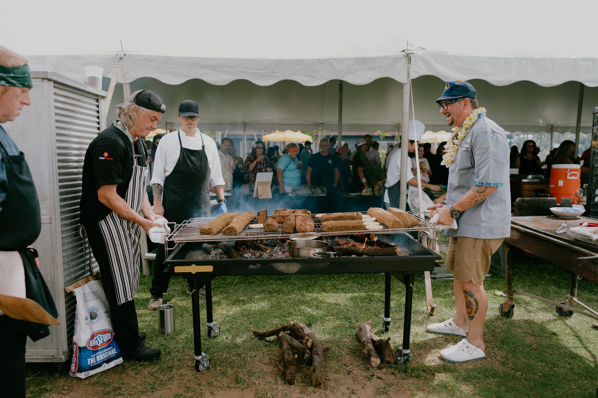 Last year's event at Lahaina Resort & Bungalows featured BBQ. This year's theme will be Southern-style seafood hosted by Aaron Sanchez. Courtesy of Hawaii Food & Wine Festival. Photo by Keoni Fernandez.
