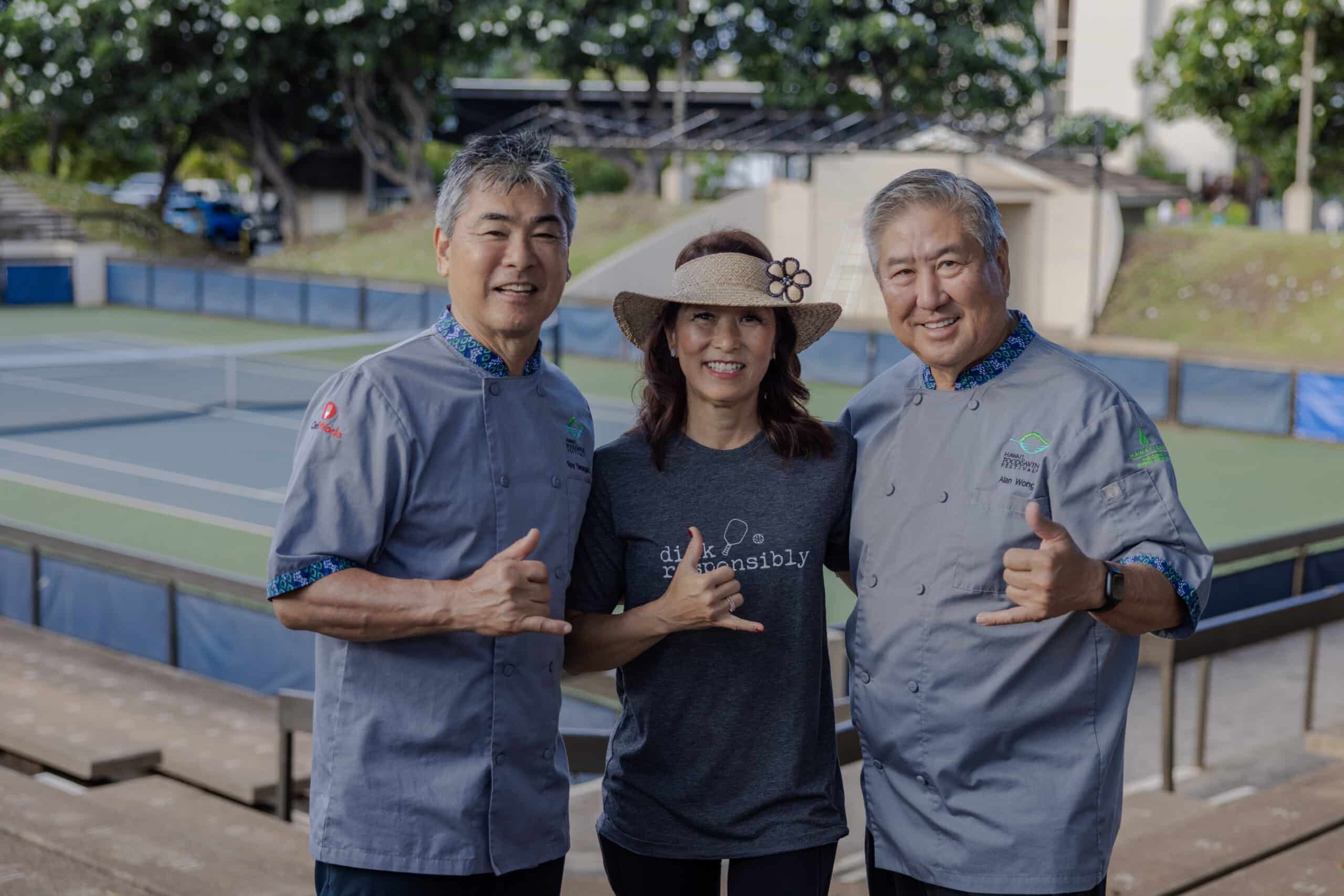 HFWF founders Roy and Denise Yamaguchi and Alan Wong. Photo courtesy of Hawaii Food & Wine Festival.