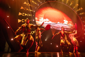 hula dancing on stage at auana cirque du soleil waikiki honolulu hawaii
